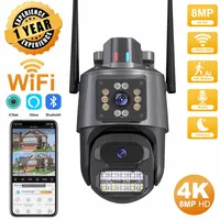 Cámara WIFI de doble lente 4K HD, cámara PTZ de doble pantalla 2K, cámara de seguridad de seguimiento automático para exteriores, vigilancia impermeable ICSEE