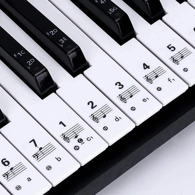 Large Bold Piano Key Sticker for Beginners - Removable letter label for 88/61/54/49/37 keys, easy to learn notes, black