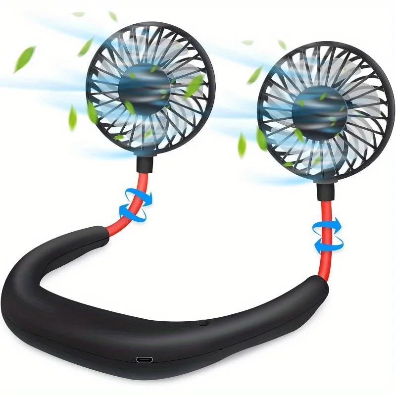 

Portable neck fan, rechargeable USB personal double head rotatable small fan, suitable for office, reading,travel, outdoor sport