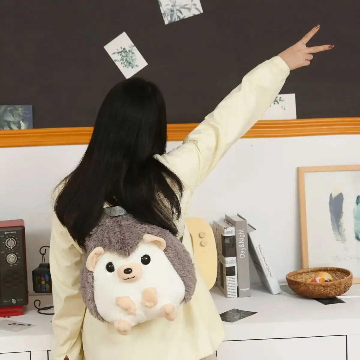 원피스 귀여운 부드러운 고슴도치 플러시 배낭 Kawaii 편안한 학교 가방 만화 동물 가방 어린이 선물 소년 소녀 학생