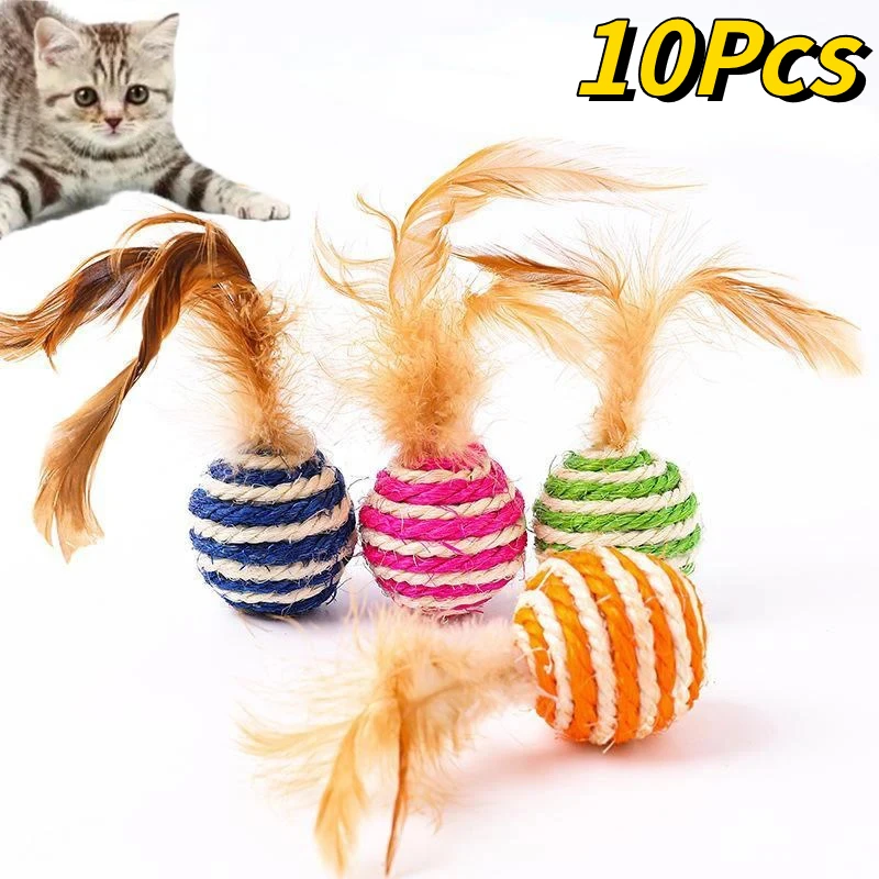 Haustier-Katzenspielzeug, Sisal-Federball, Katzen-Kratzball-Spielzeug, Heimtierbedarf, zufällige Farbe, Nadel, Preppe