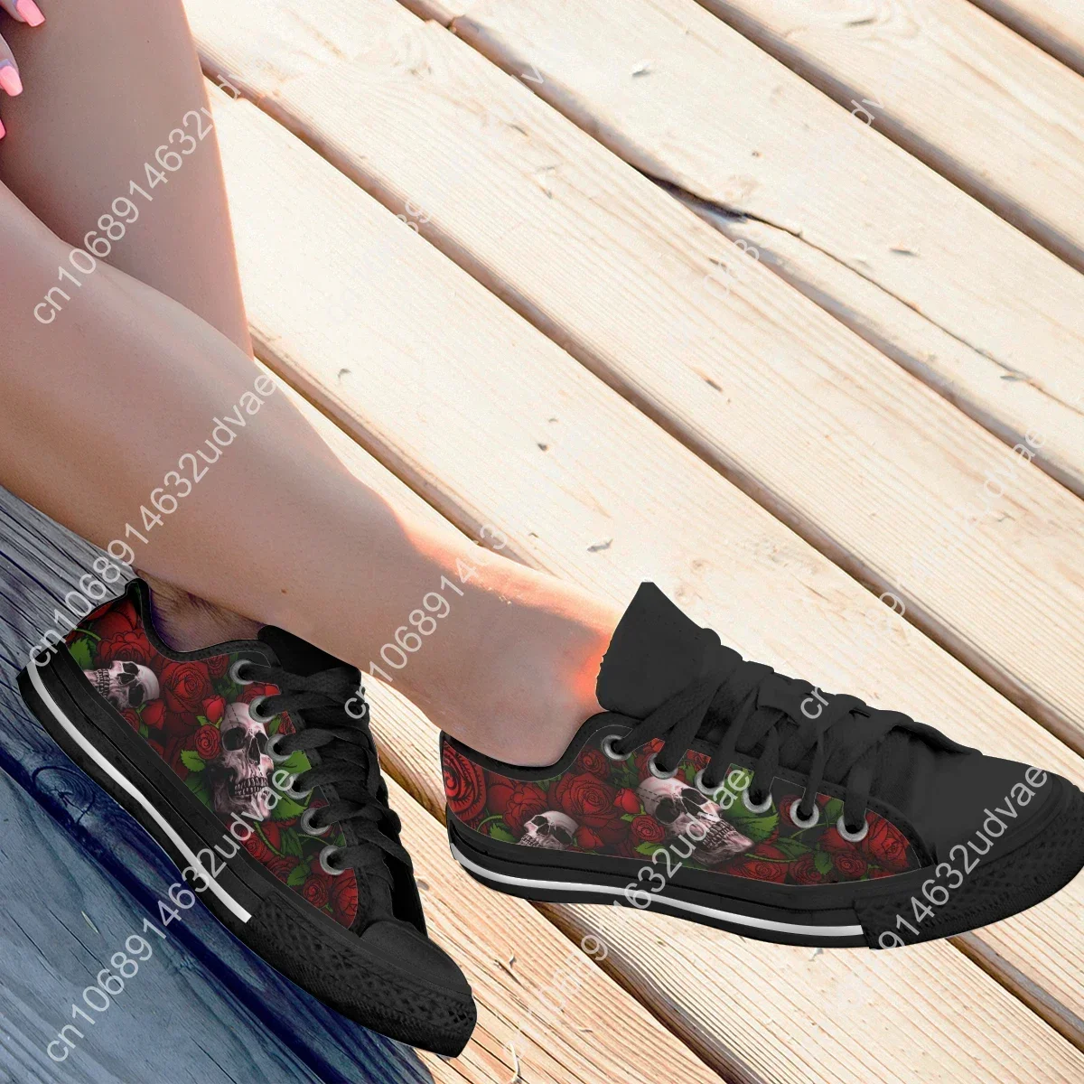 Gothic Skull 3D Rose Print Vintage Flat Shoes Brand Design Women's Vulcanized Shoes Canvas Sneakers Zapatillas Mujer