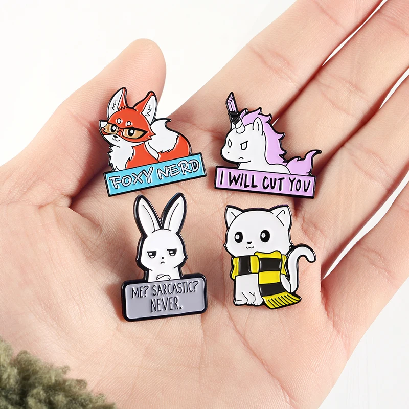 Fox Rabbit Pines Bag Clothes Lapel Pins Badges Funny Zoo Jewelry Cartoon Animal Enamel  Brooch Custom Panda Cat Turtle