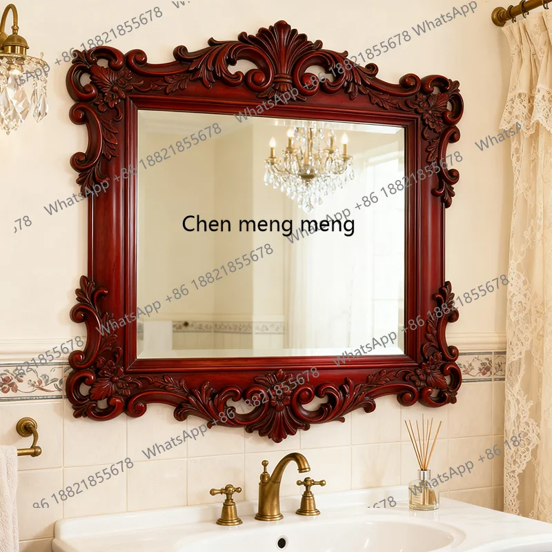 

French retro carved high-end bathroom mirror custom European court art bathroom wall-mounted makeup mirror