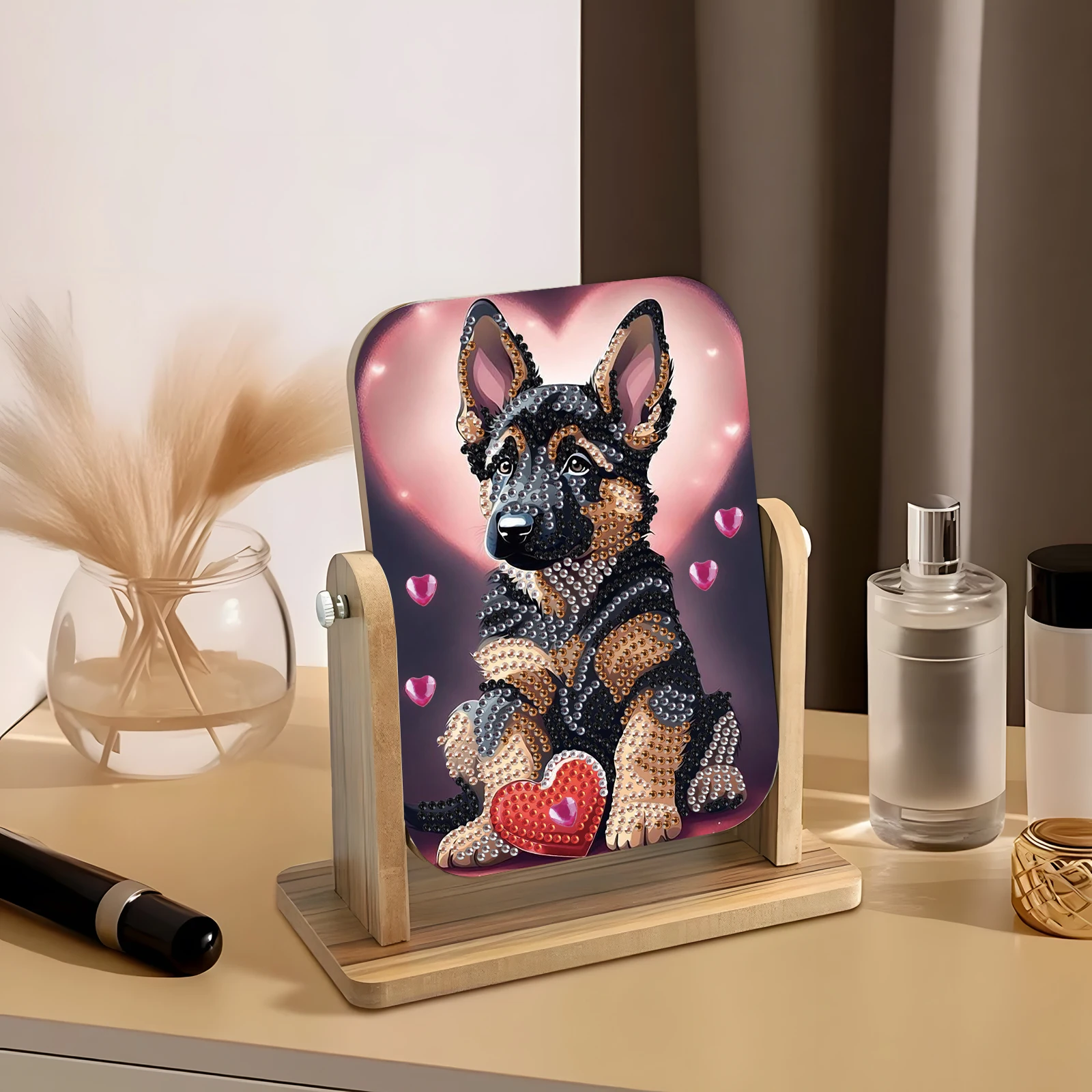 Diamond Painting Rotatable Mirror Kits,Colorful themes Special Shape Diamond Wooden Desktop Decor Vanity Mirror Handmade Gift