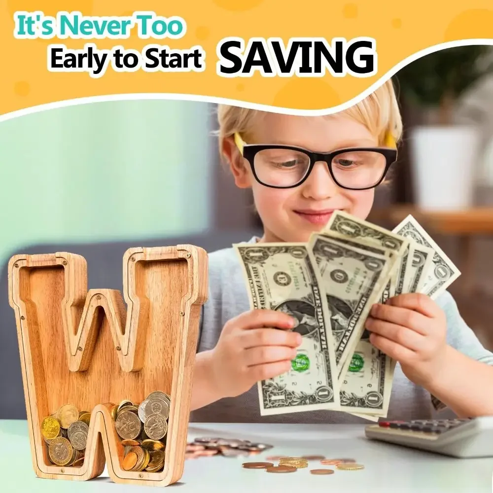 Afbeelding 5: Spaarpot 26-letters Houten Letter Spaarpot Creatieve Duurzame Muntopbergdoos Helder Acryl Kinderspeelgoed Opbergdoos Cadeau