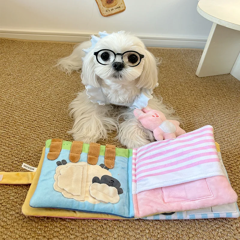Interactive Pet Sniffing Book Dog Cat Treat Hiding Puzzle Toy Plush Squeaky Fabric Activity Mental Stimulation Boredom Relief