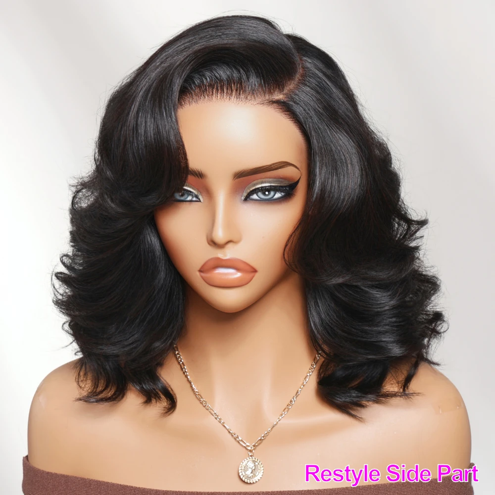 UNICE Layered Blowout Wavy Bob Wig Human Hair Glueless Wig With Drawstring 150% Density