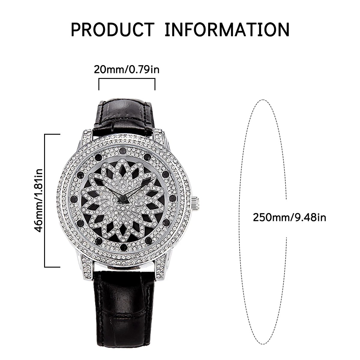 Fashionable Full Diamond Lucky Star Rotating Leather Watch for Men and Women