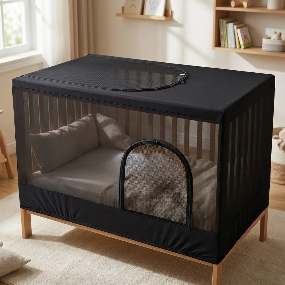 Mesh Crib Cover for Baby Playard and Portable Crib Ventilated Full Enclosure Protection 37.8x27.2x18.5 in Mesh