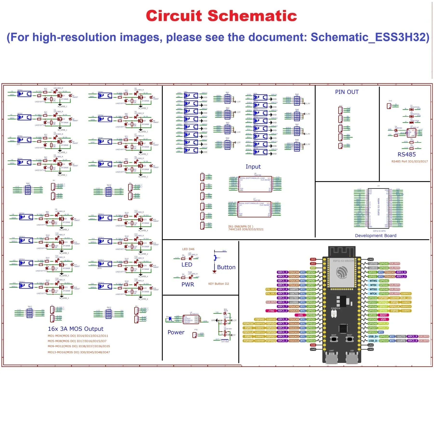ESP32 S3 IO Board 16CH Optocoupler Isolated NPN Input 16CH 3A MOS Output RS485 PWM LED Dimming WIFI MQTT Remote Switch