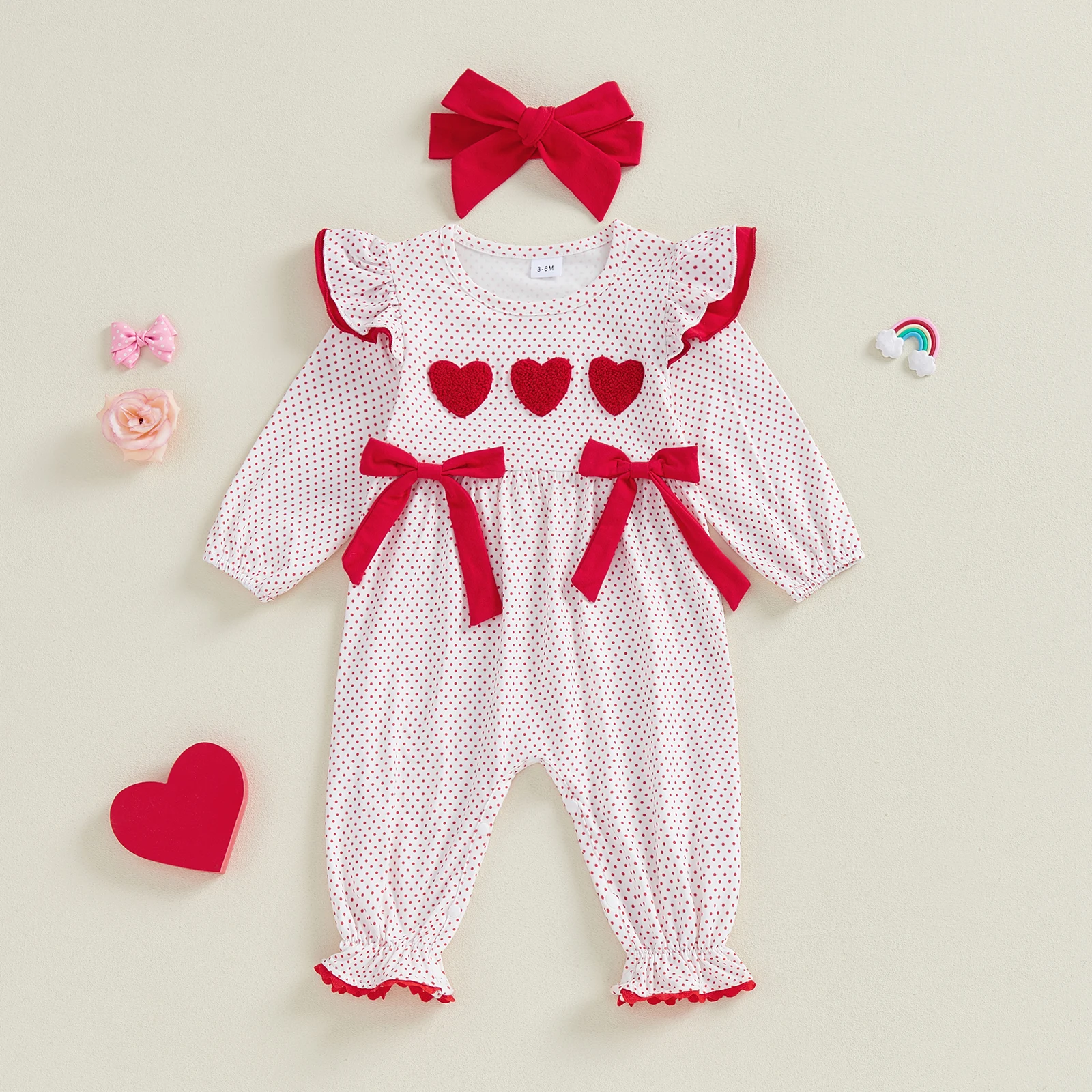 ملابس خريفية للفتيات الصغيرات، بذلة على شكل قلب بأكمام طويلة مع عصابة رأس لملابس الأطفال #2