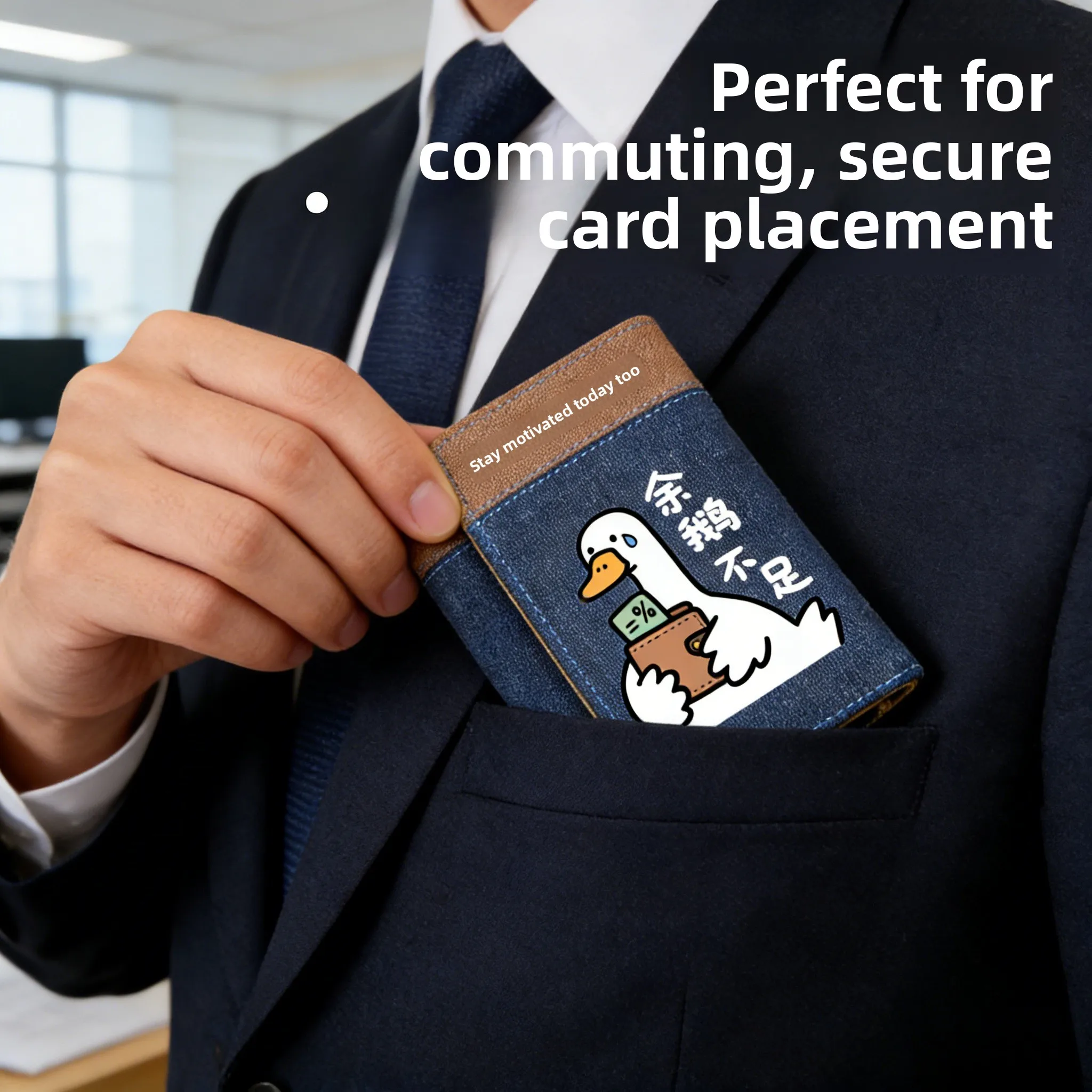 

Teenage Boys' Cute Denim Material Wallet Integrated Card Holder Youth Fashion Short Style Vertical PU Leather Wallet