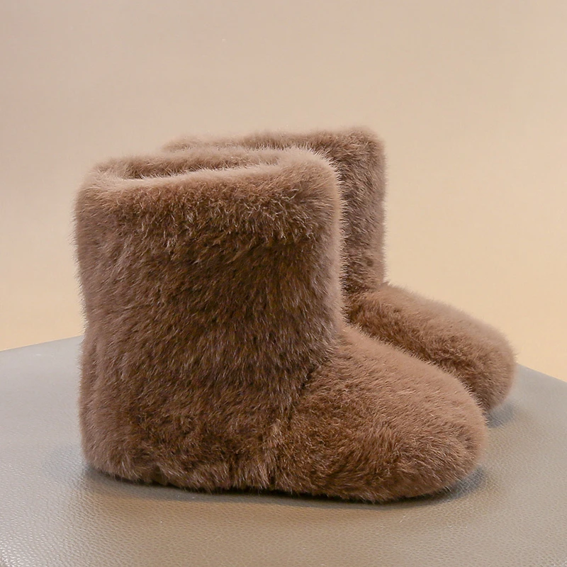 2026Luxury Thick Fur Boots Kid Girl Fluffy Warm Plush Booties Child 2026 Winter New Round Toe Slip-on Outdoor Cotton Shoe23-34