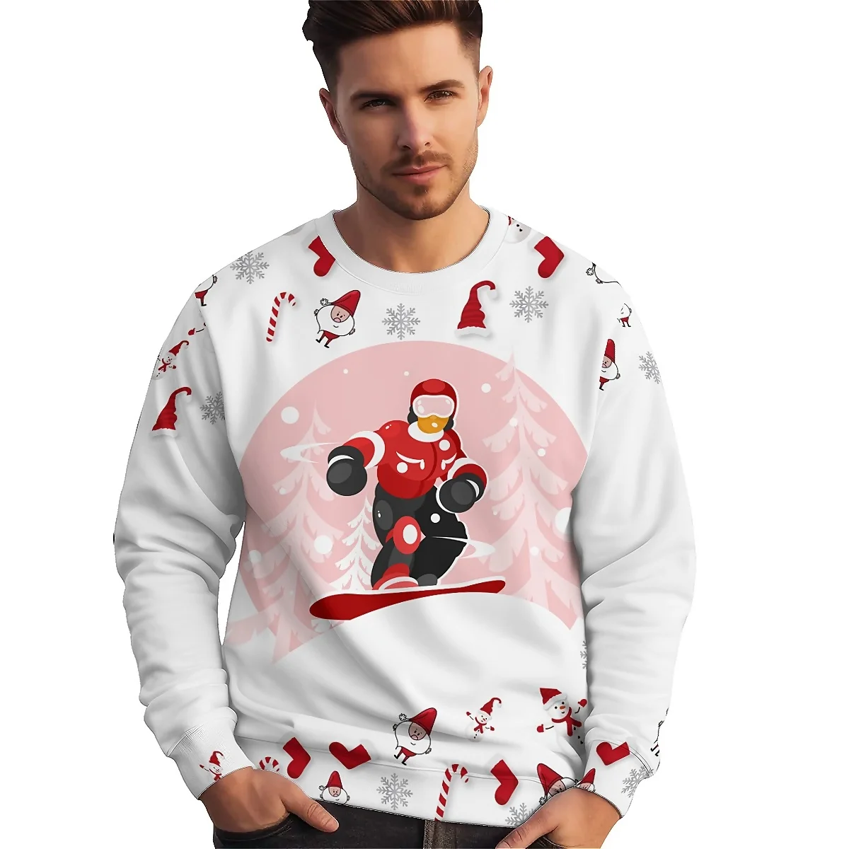 LIASOSO Festive Atmosphere Christmas Long Sleeve Sweatshirt Retro Modern Style 3D Creative Pattern Color Block Design Unisex