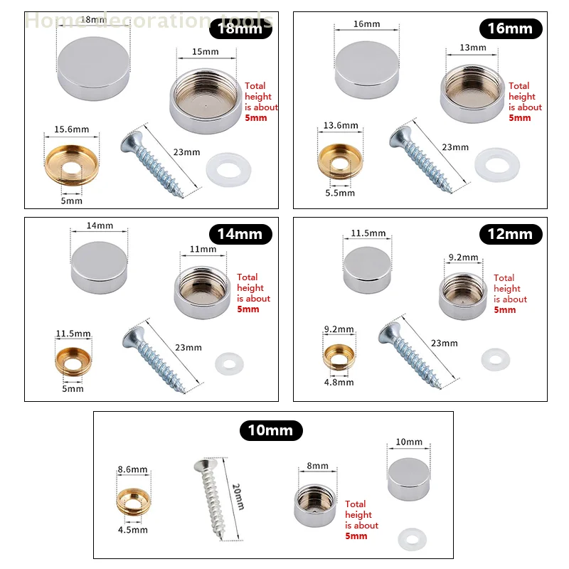 12 مجموعة موثوقة من مواجهات تثبيت الترباس، 10-18 مم مسامير غطاء برغي مرآة مزخرفة لافتات وتثبيت الإعلان