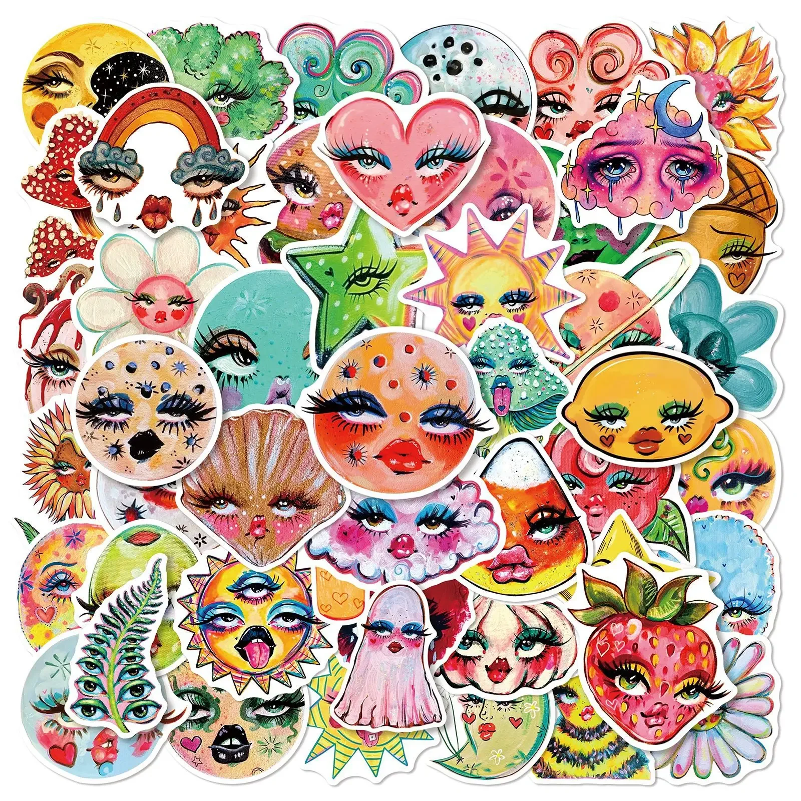 10/30/50Pcs Retro Y2K Stickers Funny Eyes Decals For Laptop Scrapbook Luggage Guitar Helmet DIY Aesthetic Stickers