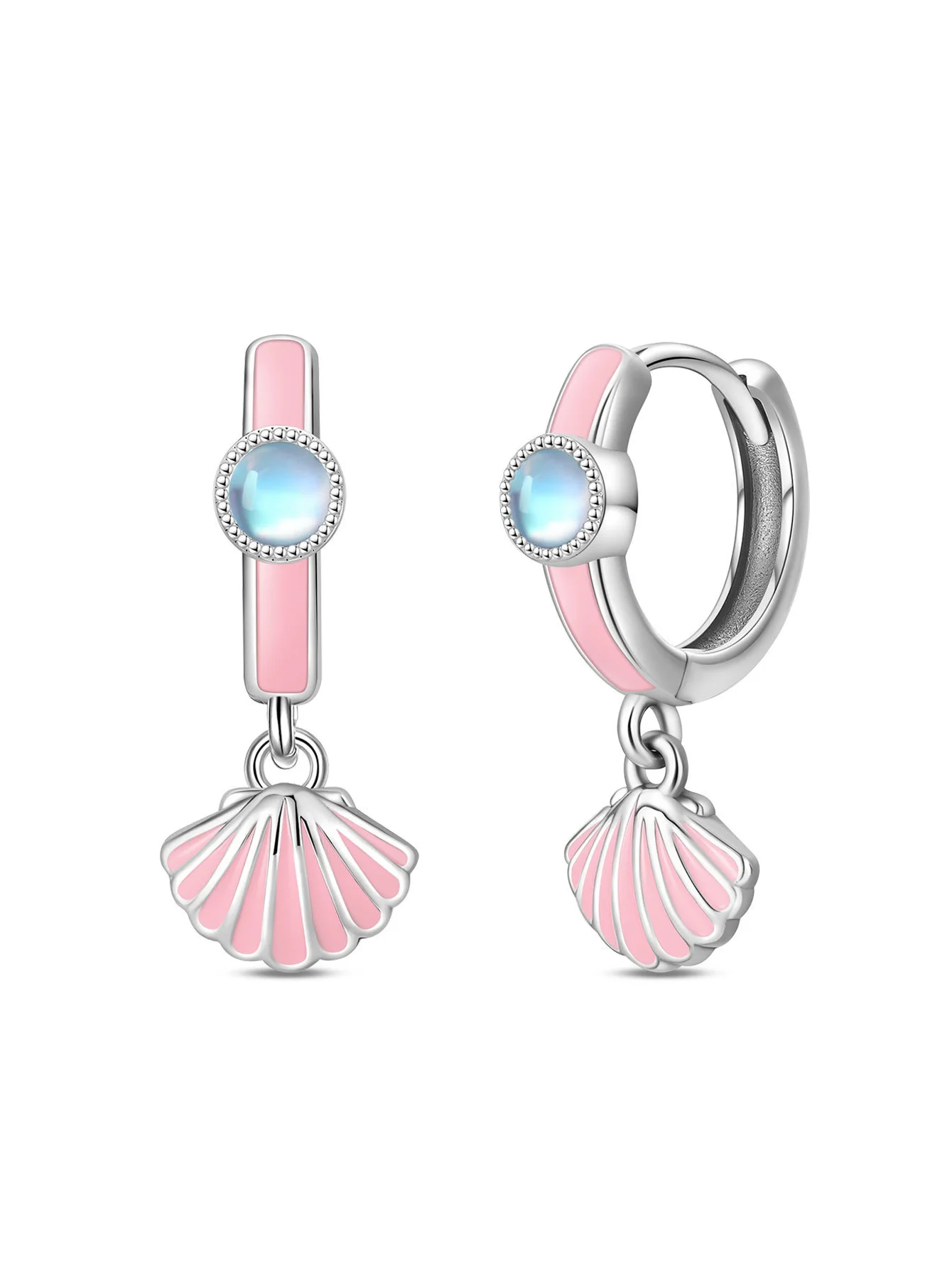 

Premium 925 Sterling Silver Pink Shell Double-Ring Earrings | Cute Versatile | Travel Party Gift Box