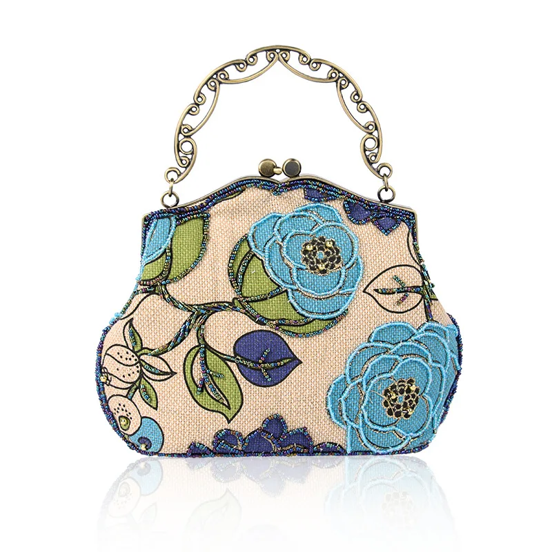 

Pure Handmade Beaded Linen Bag Retro Handbag Old Shanghai Perfect Match Women's Dinner Party Mother Bag Sac De Marque Luxe Femme