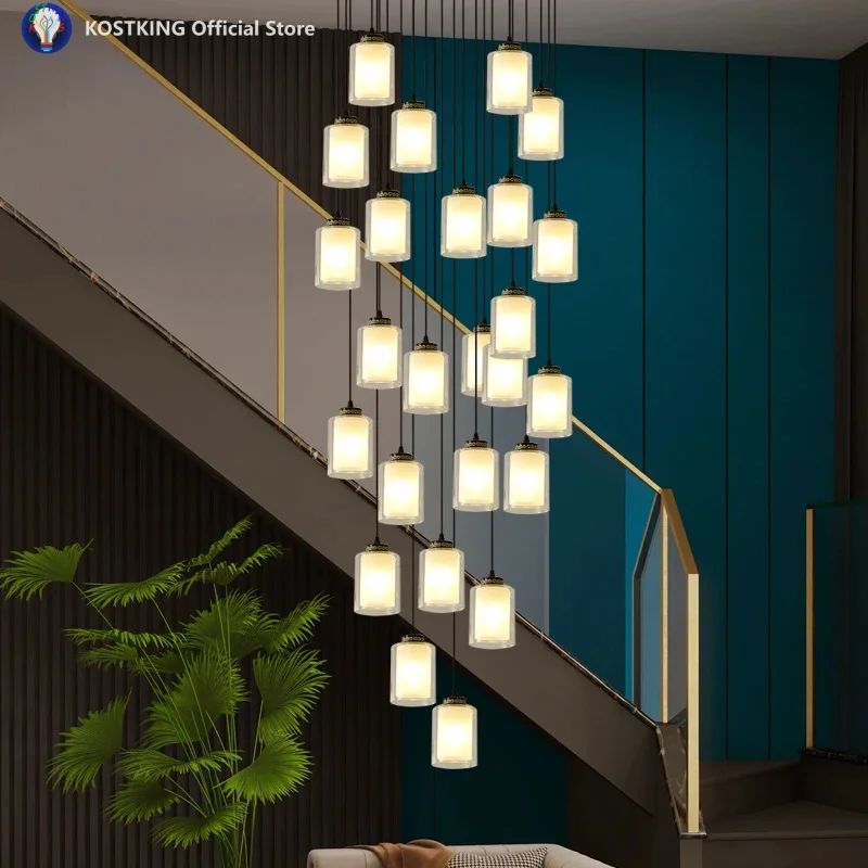 

Скандинавское украшение, освещение, дуплексная лестница, потолочная люстра для гостиной, минимализм, столовая, подвесные светильники на чердаке, домашний декор