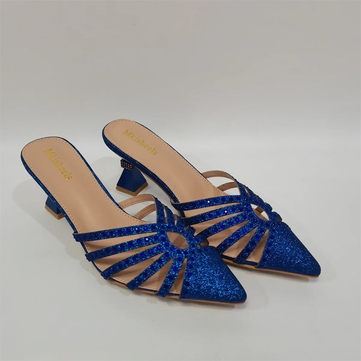 Fashion Comfortable Lady High Heels Slippers Banquet Casual Rhinestone Elegant Women's Slippers 8cm for Party F4-1110-4