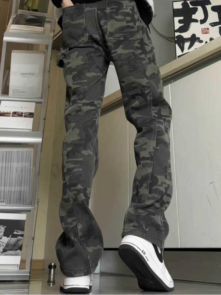 

Thickened Camouflage Pants Men's Spring Autumn Style Retro Cityboy Fleece Lined Workwear Long Trousers Fashionable Straight L...