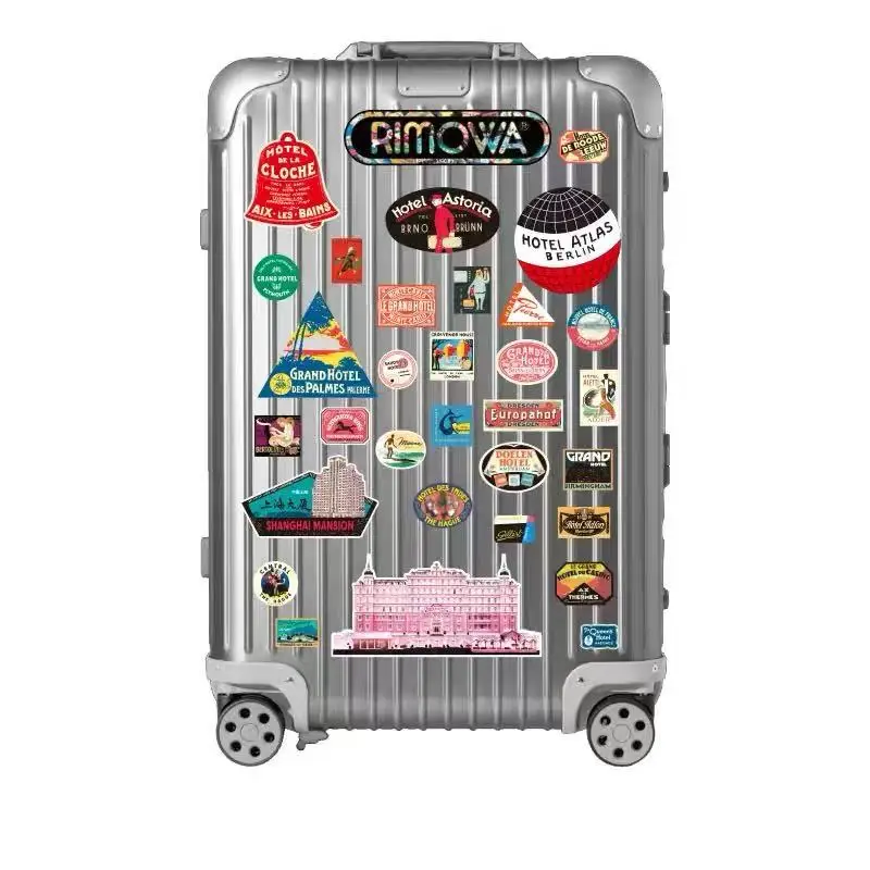 30Pcs Vintage Hotel Stickers Iconic Hotels Travel Souvenir Decals Waterproof Glossy Vinyl for Suitcase Laptop Guitar Storage Box