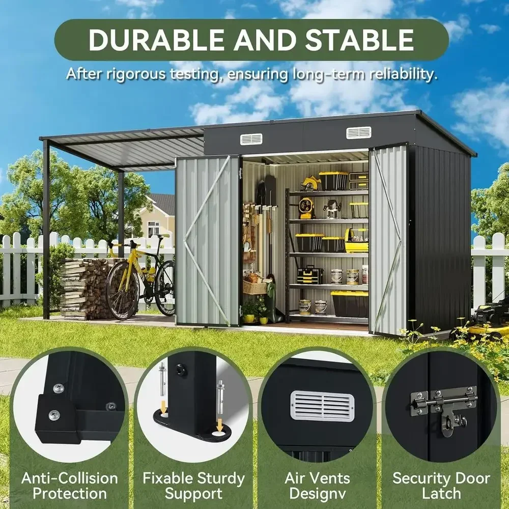 Outdoor Storage Shed & Hardtop Gazebo Combo, 12x4 Metal Lean-to Shed with Open Pergola, 2-in-1 Garden Tool Shed or Patio Shelter view 3