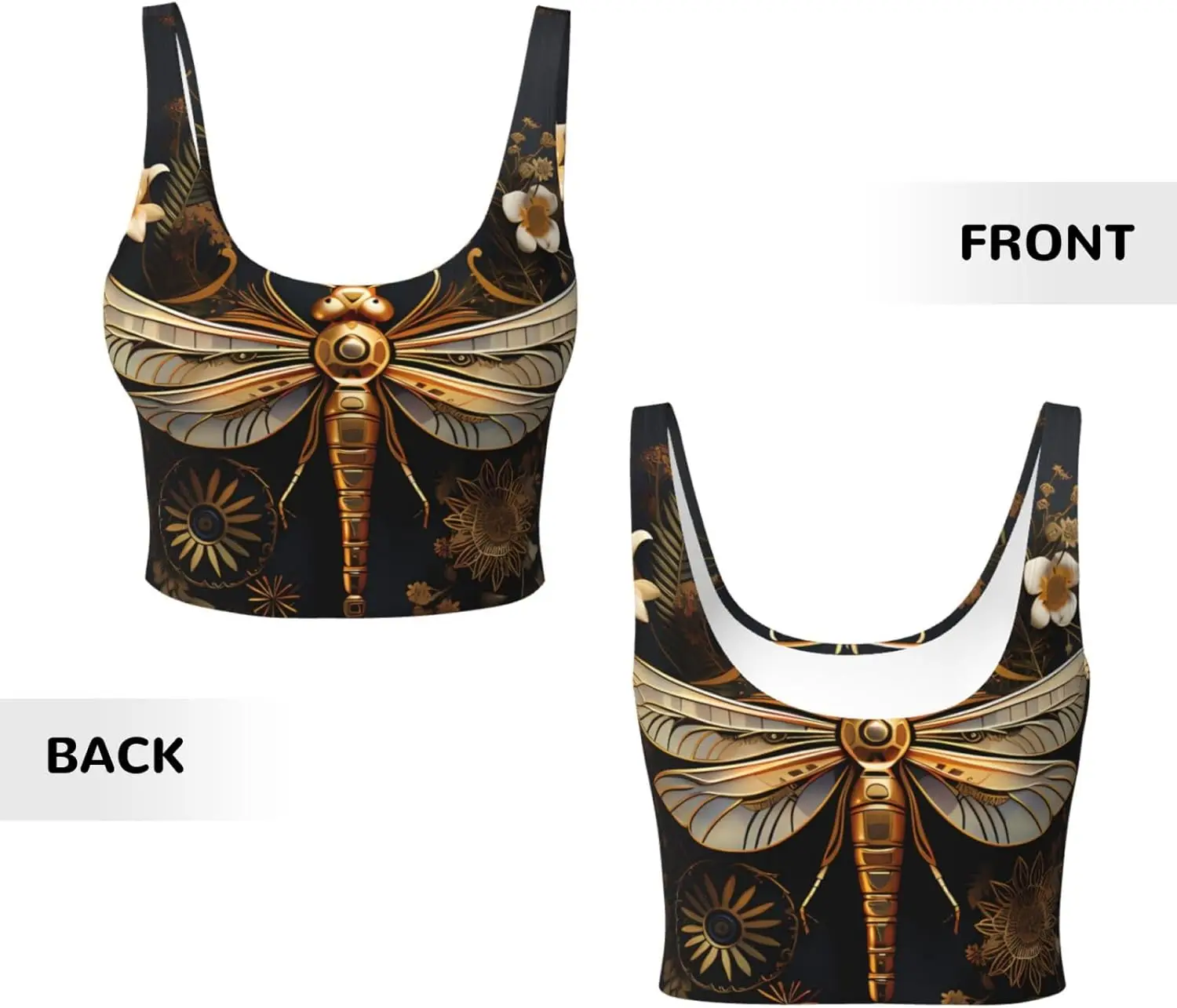 سترة رياضية نسائية رائعة بطبعات اليعسوب الذهبية - خفيفة الوزن وجيدة التهوية لليوجا واللياقة البدنية