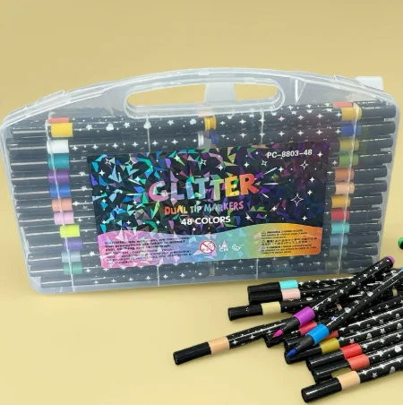 1 pcs Shiny Glitter Markers, Assorted Colors with Handheld Plastic Carry Box