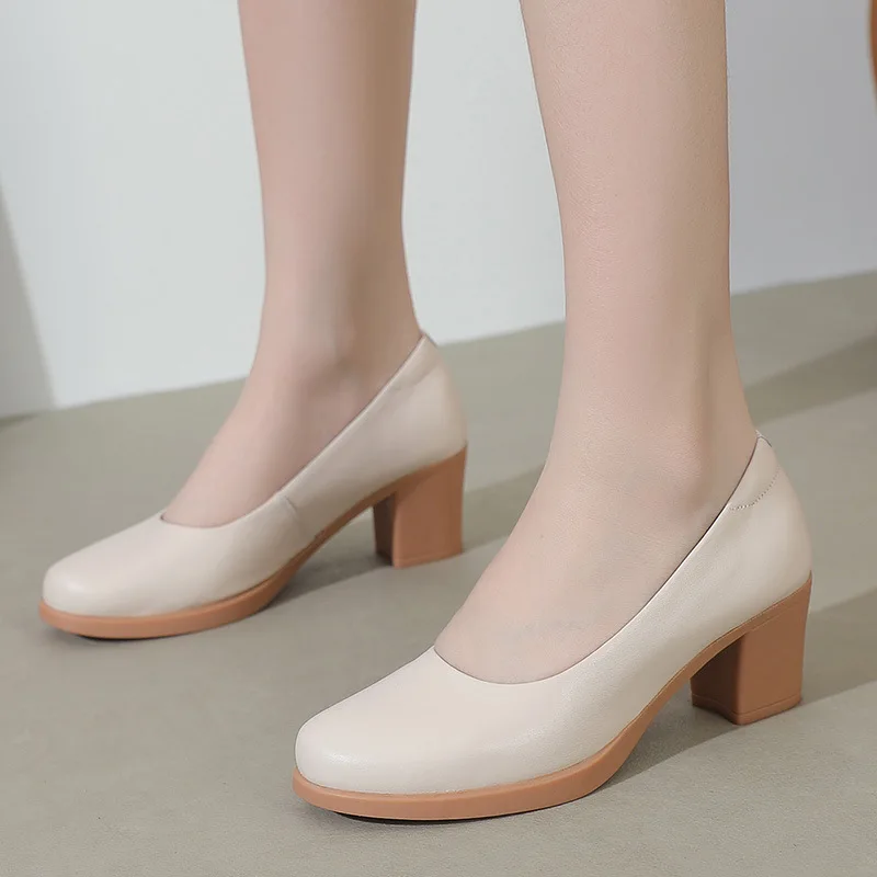 GKTINOO 2024 New Fashion Women Pumps Round Toe Thick Heels Genuine Leather Shoes Woman Spring Summer Office Ladies Shoes Comfort