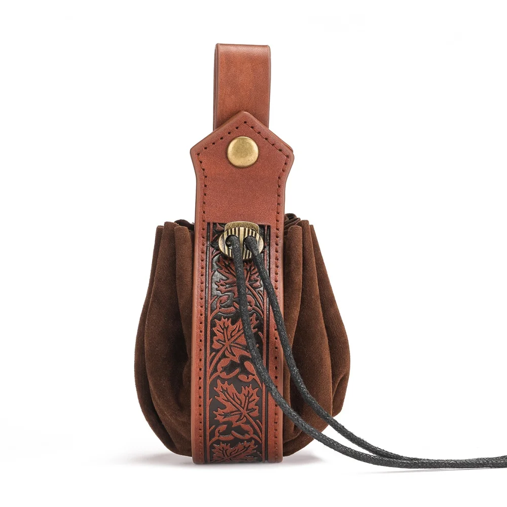3pcs Vintage Embossed Leather Set Drawstring Coin Purse Hiking Skirt Clips Medieval Festival Costume Accessories
