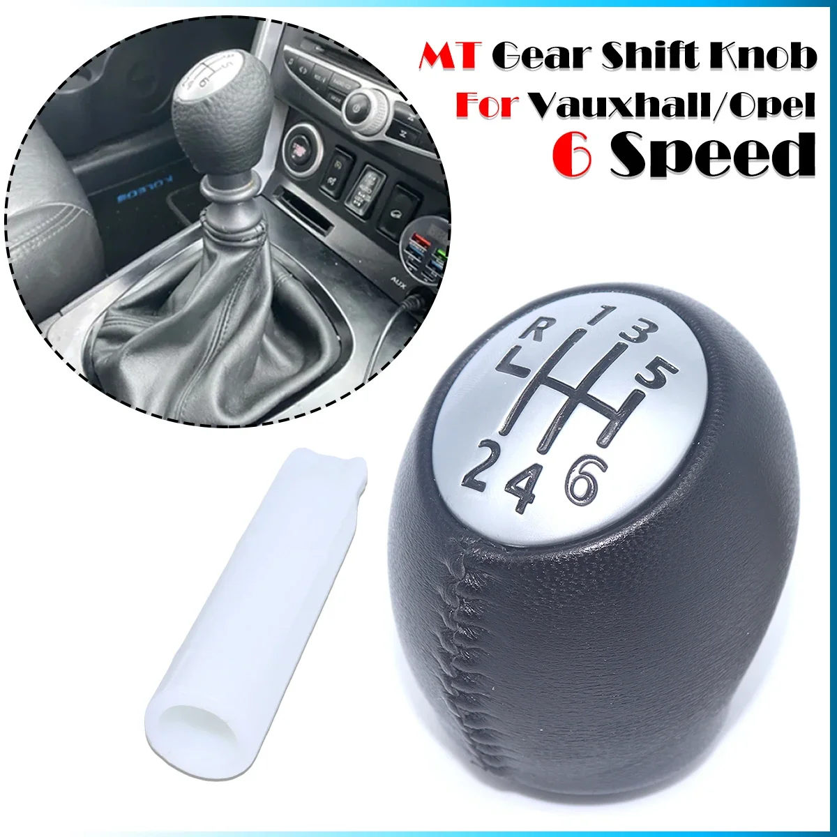 

6 Speed Car Gear Shift Knob Level Stick Shifter Handle Head For Vauxhall Opel Vivaro Movano 10-2016 Chrome Cap Black Character