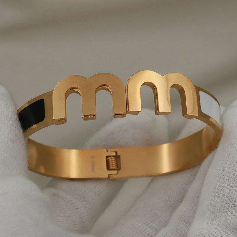 Stainless Steel Metal Letter M Bangles&bracelets for Women Fashion Brand Jewelry Black Bangles Accessories