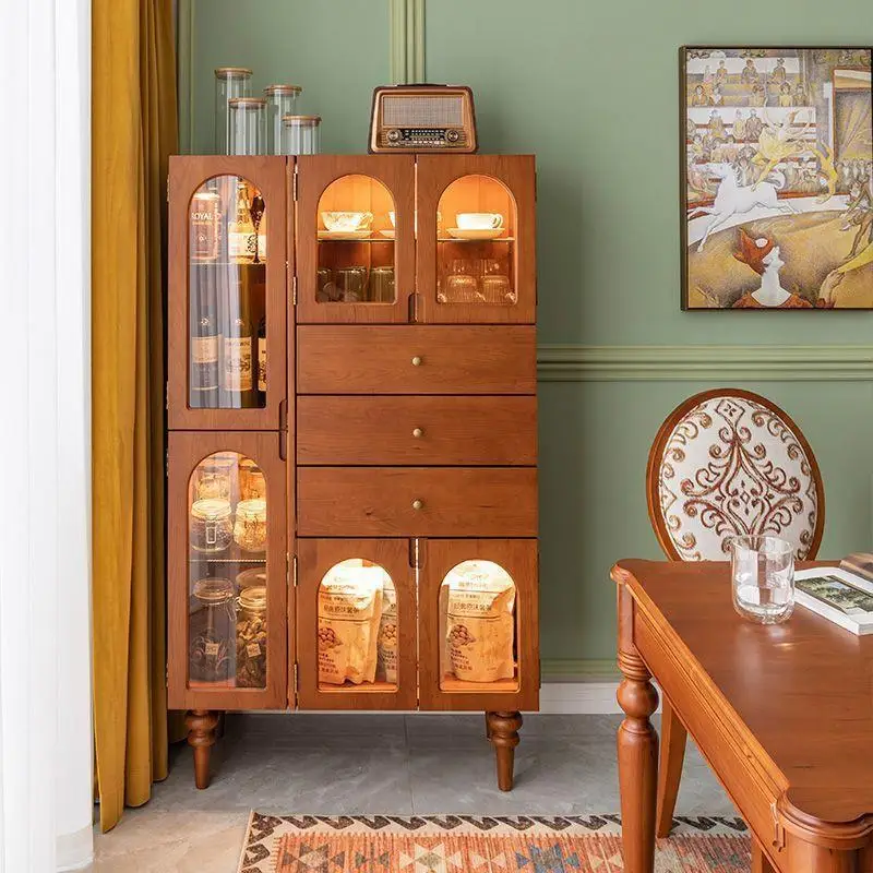 

North American retro solid wood display cabinet living room side cabinet Nordic dining side cabinet