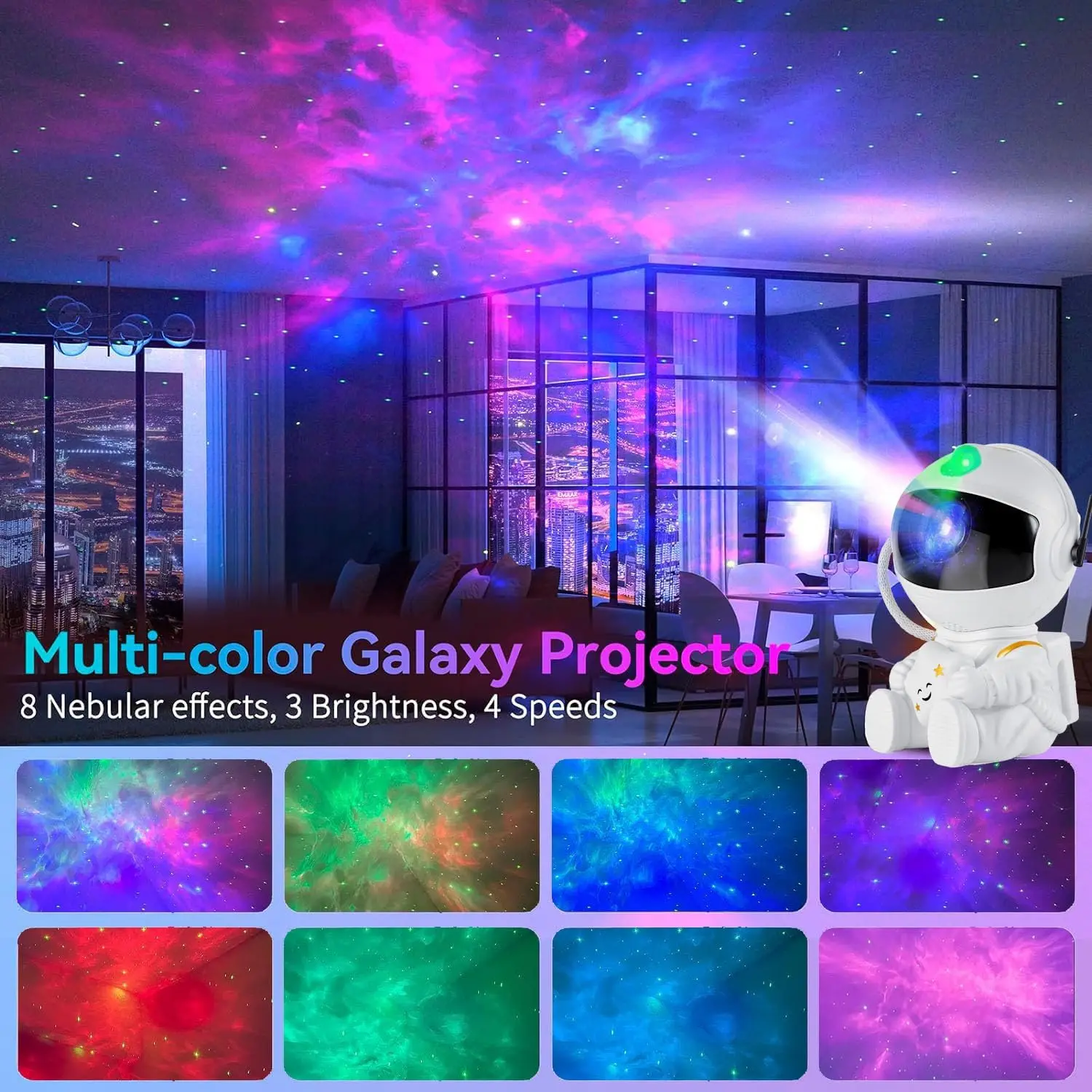 Lampka nocna Mexllex Astronaut Galaxy Starry Projector z mgławicą i pilotem, 360°° Regulowana i timerowa lampa kosmiczna na prezent do pokoju