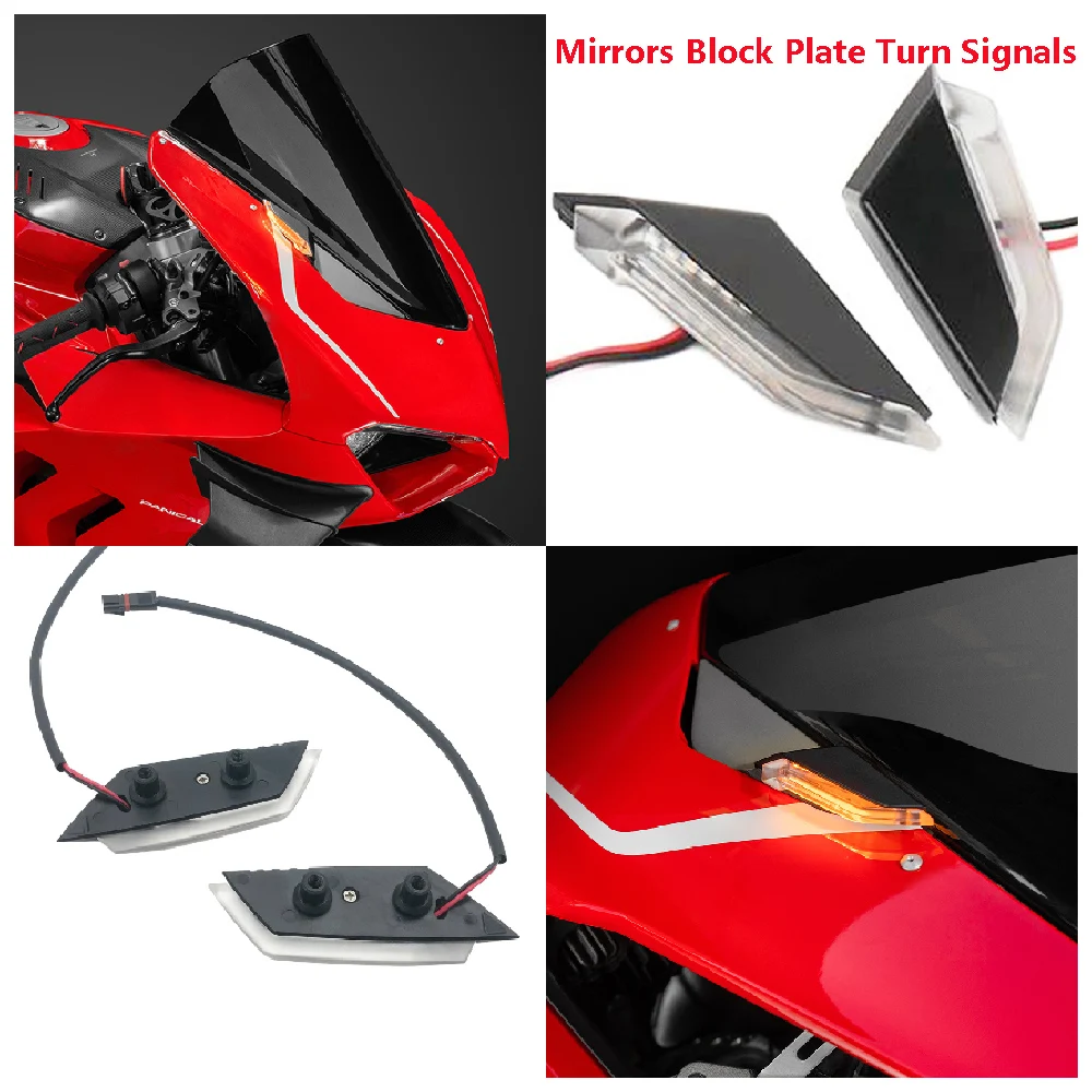 

Fits for Ducati Panigale V2 V4 V4S V4R ABS 2018-2024 Motorcycle Mirrors Block Off Plate Type LED Turn Signals Indicators Lights