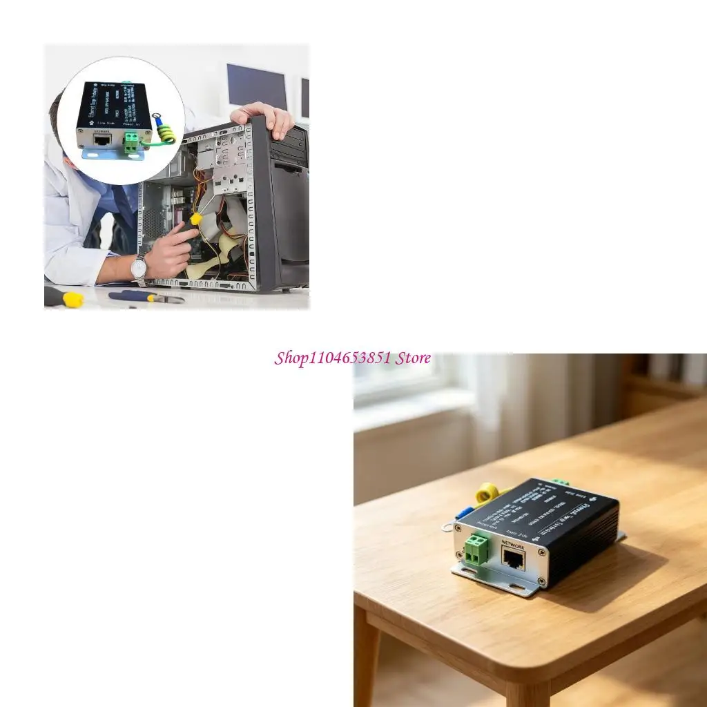 Outdoor RJ45 Line Guard Device with Gigabit Data and Power Cabling Form, Metal Housing, and Ground Wire for Camera Cable Areas