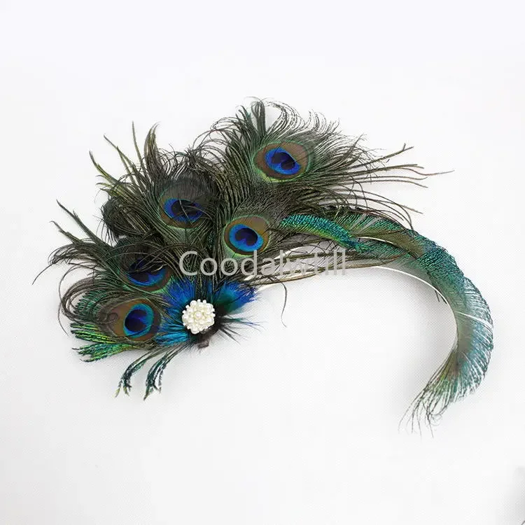 1920s Peacock Feather Fascinator Headband Clothing Hairpin Head Trim Side Clip Performance Party Event Accessories Bride