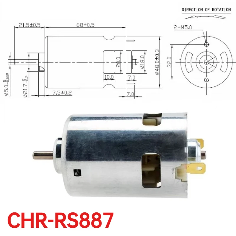 DC18V 23500RPM  CHR-RS887 DC18V 23500RPM Double Ball Bearing High Power High Torque High Speed DC Motor for DIY