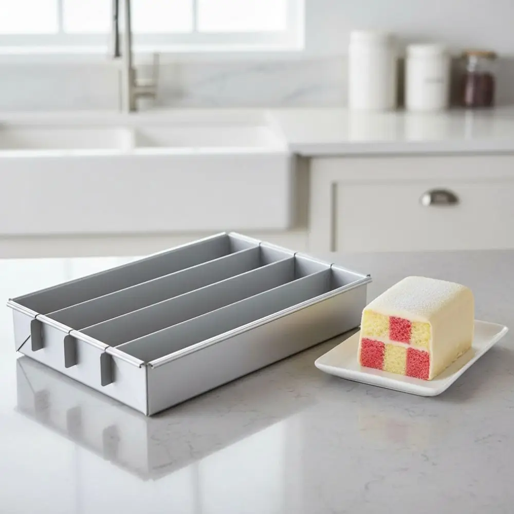 Non-Stick Battenberg Cake Pan Rectangular with Adjustable Divider Cake Baking Tray Aluminum Alloy Heat-resistant