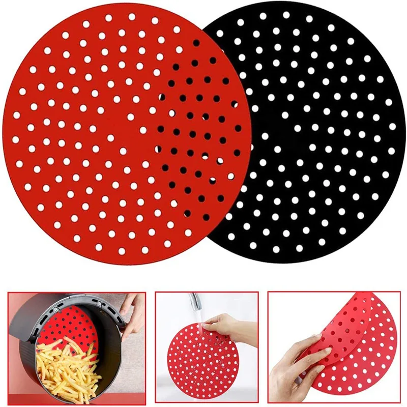 Reusable Air Fryer Silicone Accessories Liners 7.5/8.5/8/9 Inch Square Round Non-Stick Silicon Air Fryer Basket Mats