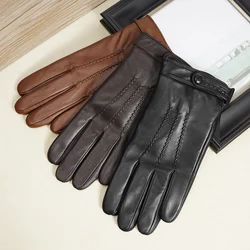 Bagressions DENIM-Gants en peau de mouton doublés de cachemire pour hommes, mitaines à doigts complets, gants d'équitation chauds, gants de conduite, écran tactile, mode, hiver, 2024