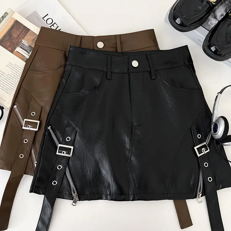 Autumnwinter New Women Design Sensation Spicy Girl Fashion Versatile Pu Leather Machine Car Leather Skirt Bag Hiphalf Bodyskirt