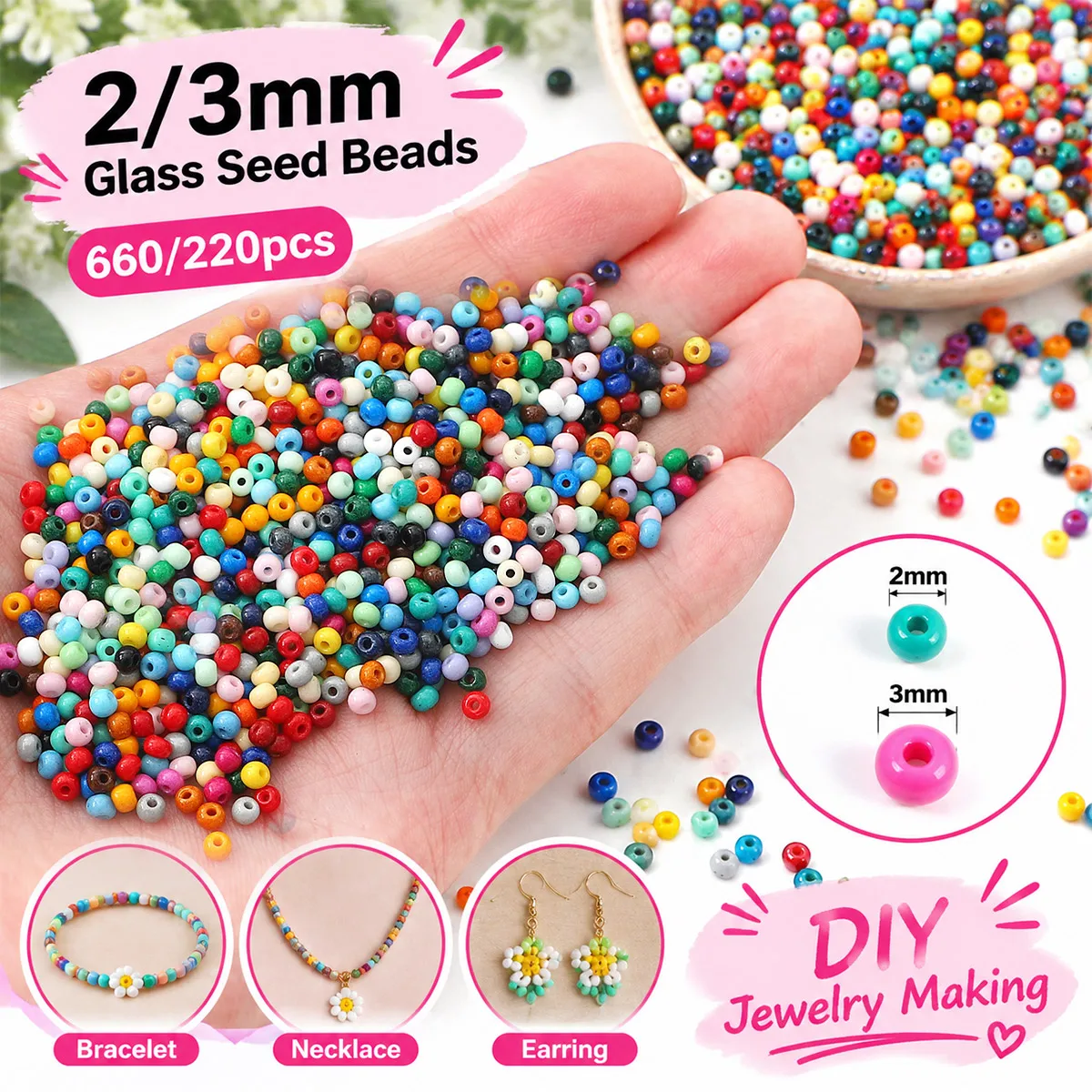 2/3mm Opaque Glazed Glass Seed Beads 660/220pcs Multicolor Small Spacer Loose Beads for DIY Bracelet Necklace Earring Making