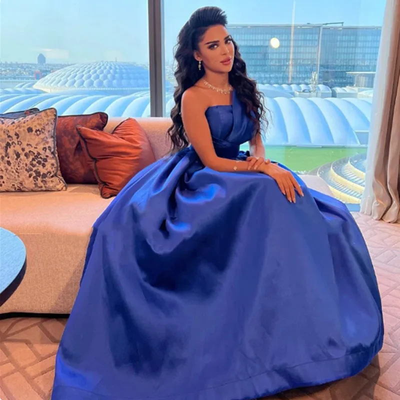 

Aleeshuo Elegant Satin A-Line Prom Gowns Sleeveless Evening Dresses Strapless Ankle-Length Saudi Arabic Party فساتين السهرة