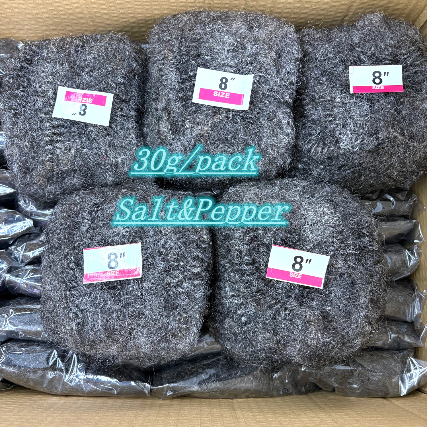 30/Pack Salt&Pepper 4C Afro Kinky Bulk Human Hair Extensions 10-18Inch No Weft Hair Bulk for Locs Micro Twist Braiding Hair