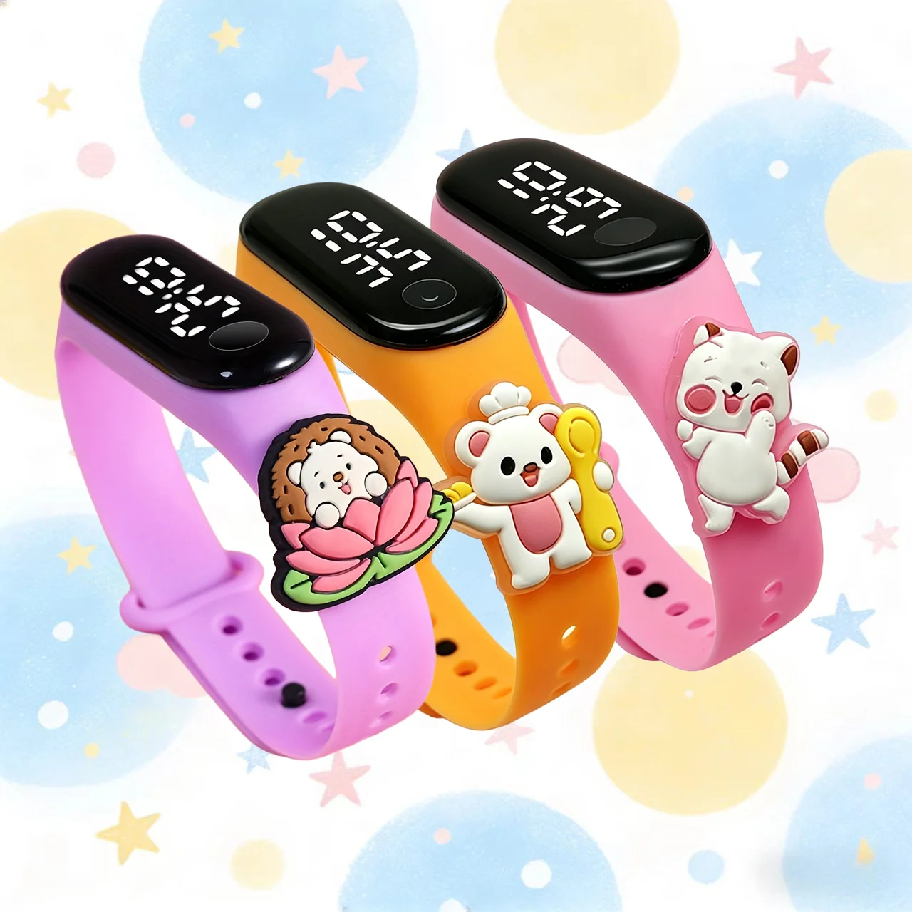 3pcs Adorable Cartoon Kids Electronic Watch - Waterproof Touch Bracelet, Back-to-School Gift for Kindergarten Children