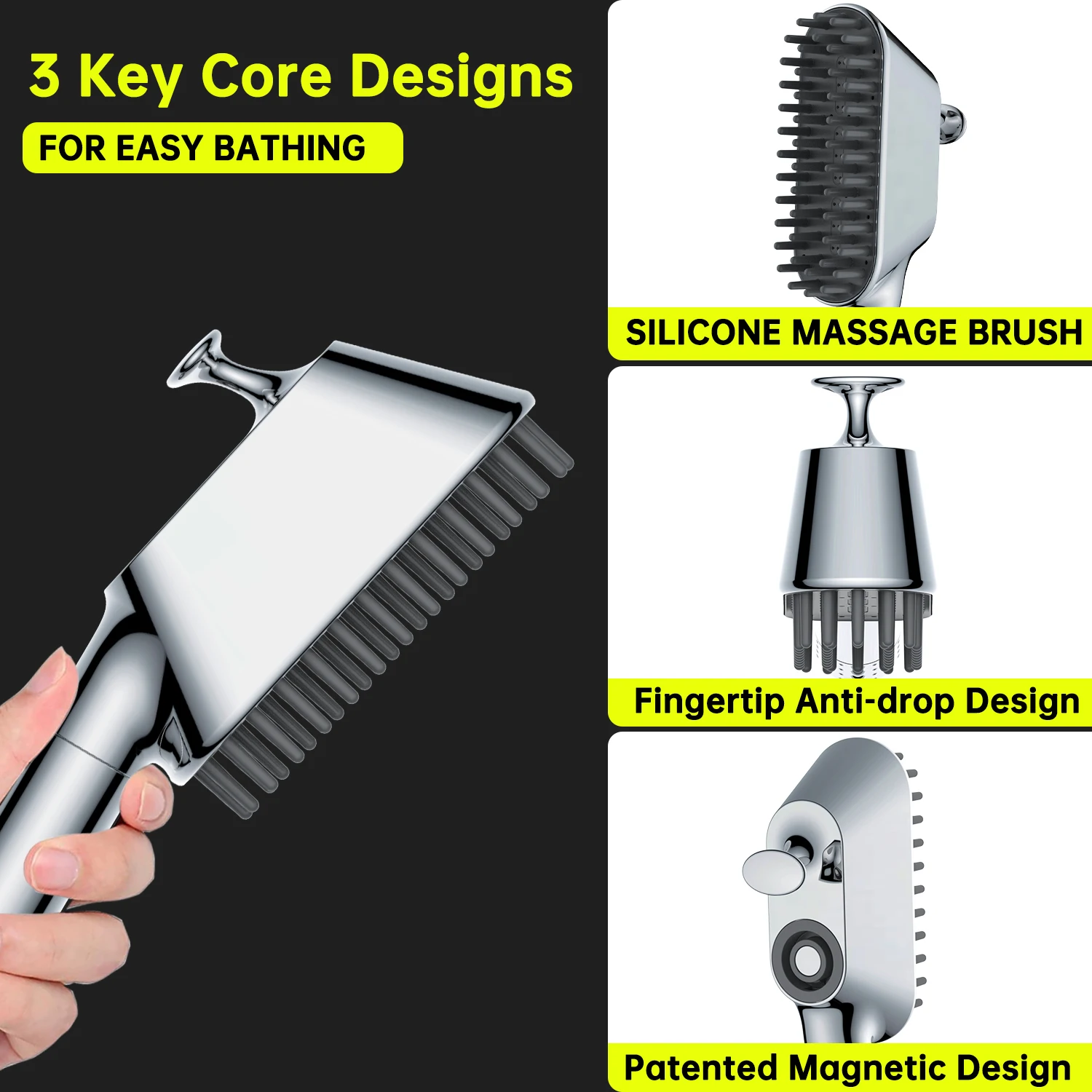 High Pressure Pet Showerhead With Silicone Massage Brush Rinse/Massage Mode Comfortable Dog Wash Sprayer Hair Brush Bath Tool