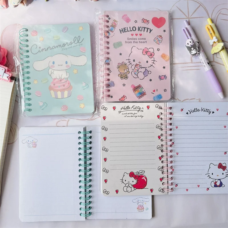 Kawaii sanrio caderno anime olá kitty kuromi cinnamoroll escritório caderno manual livro a6 dos desenhos animados pp bobina livro presentes do estudante